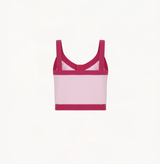 Cashmere button up tank top in pink and fushia colorblock.