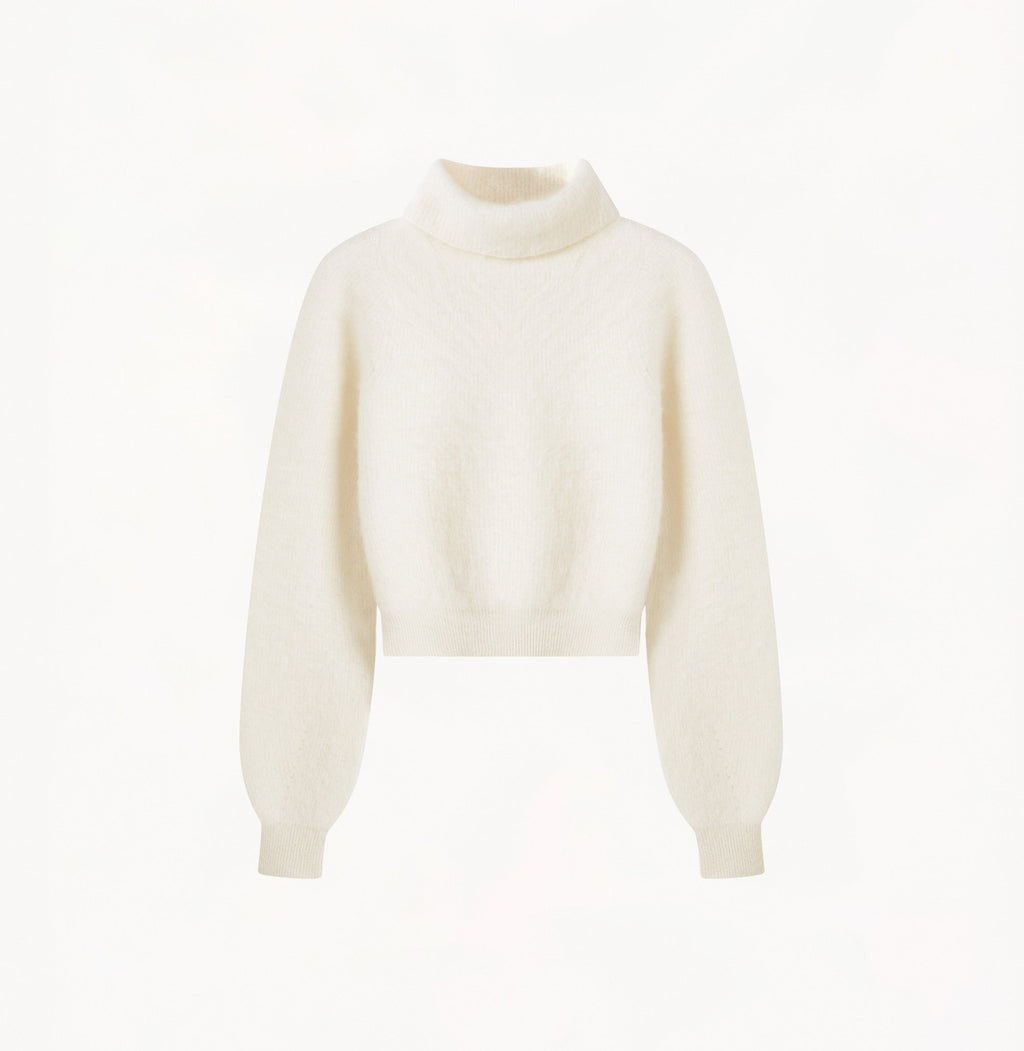 Softly Sultry White Cropped Turtleneck Sweater