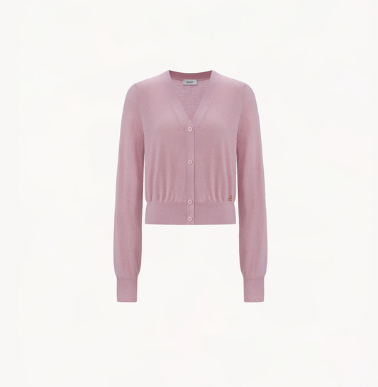 Cashmere cropped hot pink cardigan in dustry rose.