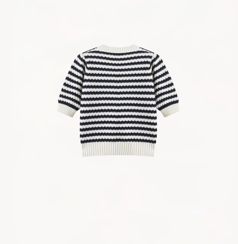 CASHMERE JACQUARD STRIPED PUFF SHORT-SLEEVED BLOUSE