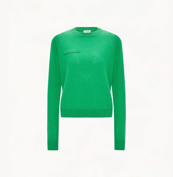 Long sleeves cashmere sweater crew neck in green.