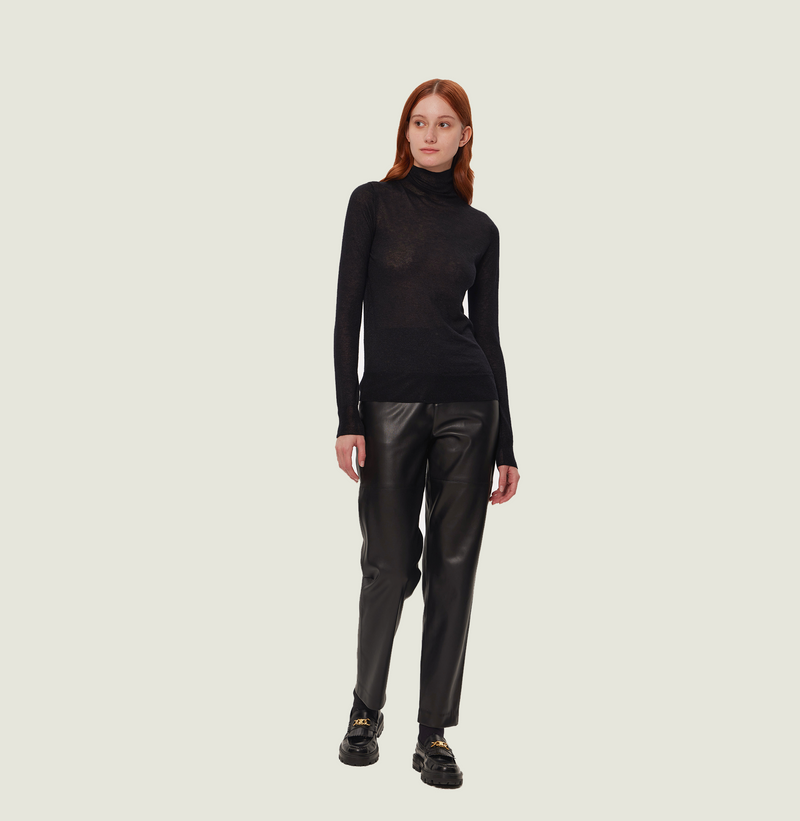 Cashmere metallic top in black with turtleneck. left-view