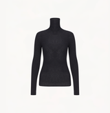 Cashmere ombre top in metallic black with turtleneck.