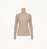 Cashmere ombre top in metallic champagne gold with turtleneck.