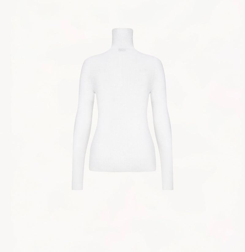 Cashmere rine-ribbed essential crew-neck top in white.