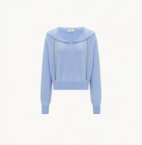 Cashmere v-neck chain hoodie in bright blue