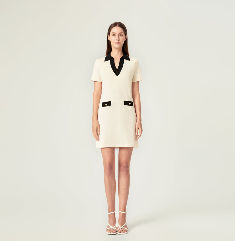 cream color dress women COLORBLOCKED LAPEL DRESS – CRUSH Collection