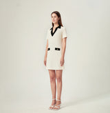 Color block lapel dress in cream color. right-view