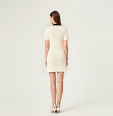 Color block lapel dress in cream color. rear-view