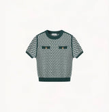 Cotton and cashmere short-sleeve knit top in green.