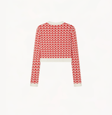 Cropped cardigan in  in red and white jacquard.