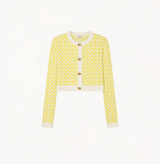 Cropped cardigan in  in yellow and white jacquard.