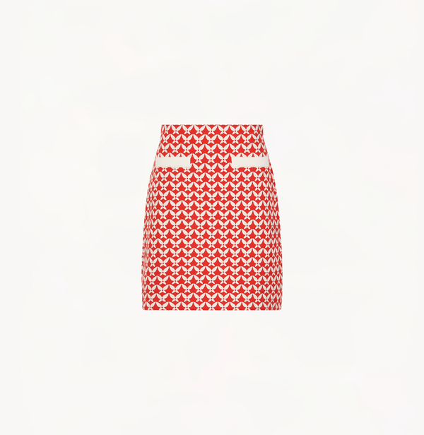 Jacquard skirt in red and white with high waist.