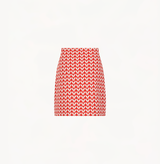 Jacquard skirt in red and white with high waist.