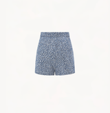 Boucle knitted shorts in blue with pockets.