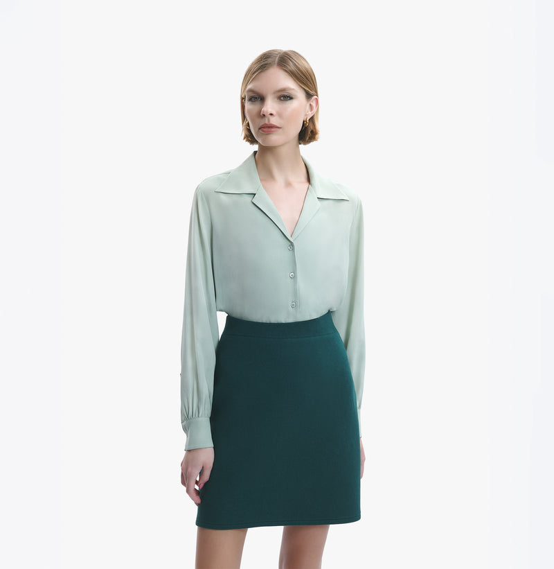 Cotton and cashmere blend mini skirt in green.