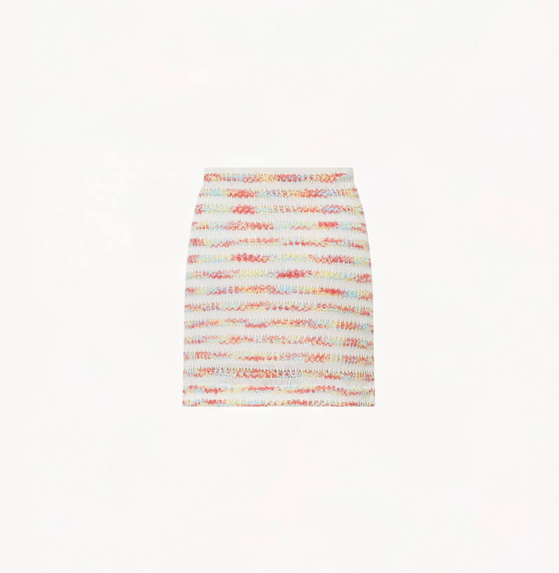 Crochet striped skirt in warm colours