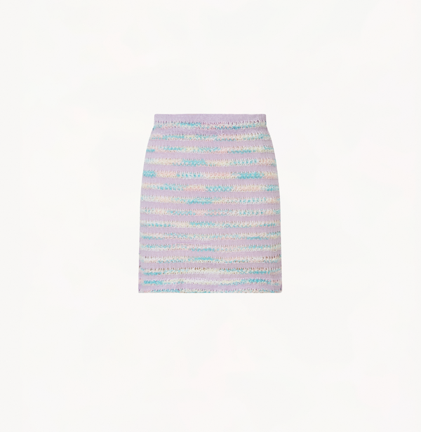 Crochet striped skirt in cool colours
