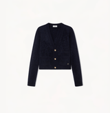 Cropped cashmere cardigan with v-neck in navy.