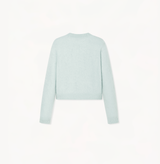 Cropped cashmere cardigan with v-neck in light green.