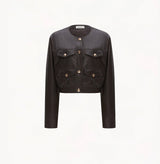 Lambskin leather cropped jacket in americano.