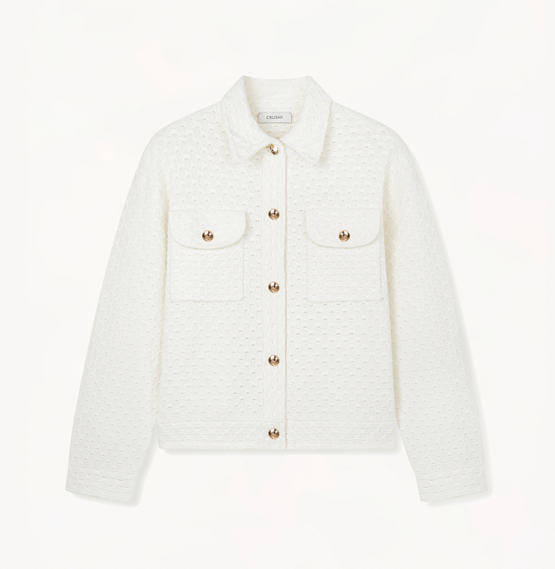 Wool tucker jacket with denim-look in white.