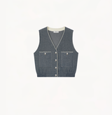 V-neck waistcoat for women with denim-look in navy blue.