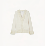 Women's cashmere jacket with fringe in ivory.