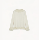 Women's cashmere jacket with fringe in ivory.