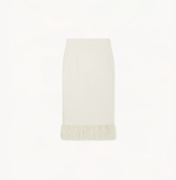 Cashmere straight skirt with fringe in ivory.