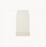 Cashmere straight skirt with fringe in ivory.