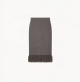 Cashmere straight skirt with fringe in ash grey.