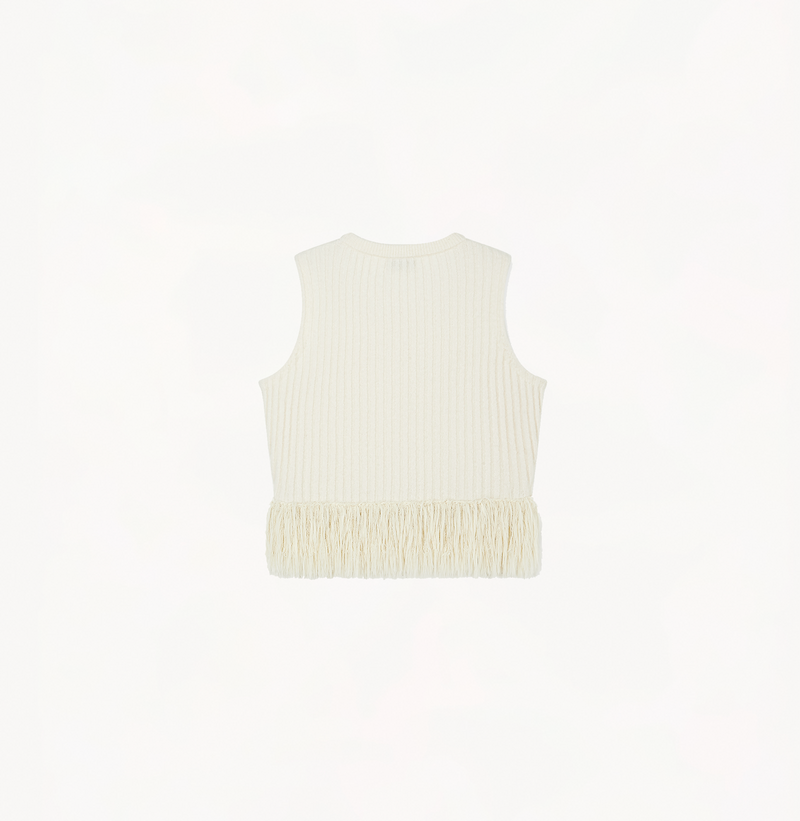 Cashmere vest with fringe in ivory.