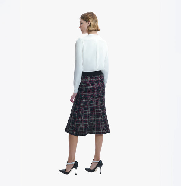 Mermaid jacquad midi skirt with ginham checked pattern.