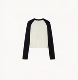 Colorblocked sweater with a heart in charcoal grey and white.