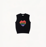 Colorblocked tank top with a heart in black.