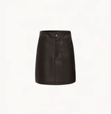 Lambskin leather A-line skirt with front metal buttons in americano.