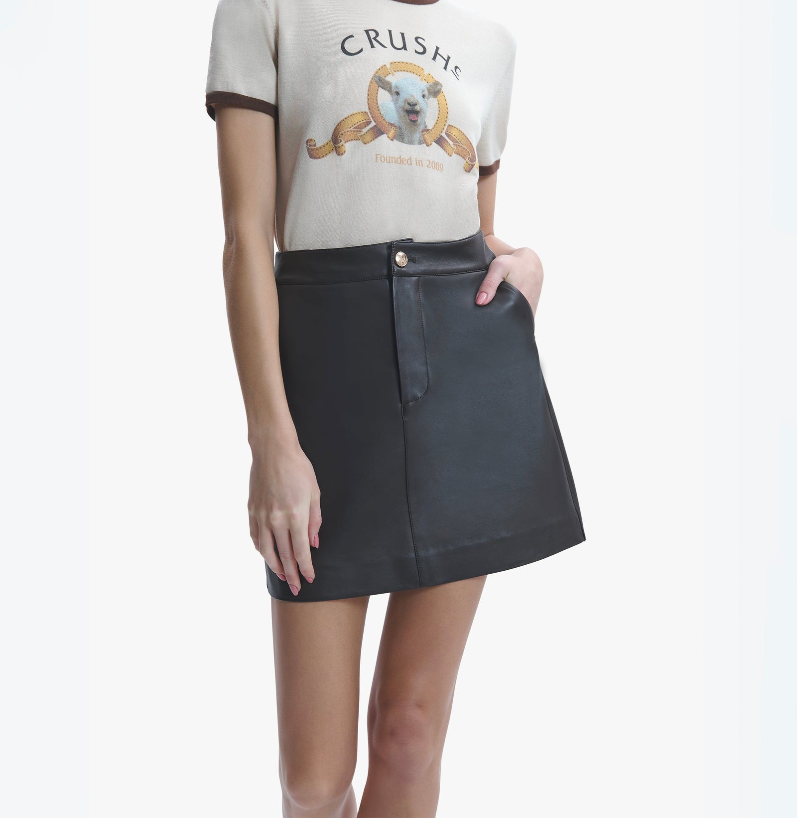 LAMBSKIN LEATHER SKIRT WITH METAL BUTTONS - HIGH WAISTED LAMBSKIN LEATHER SKIRT WITH METAL BUTTONS - HIGH WAISTED