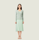 Crochet long cardigan in mint, left-view