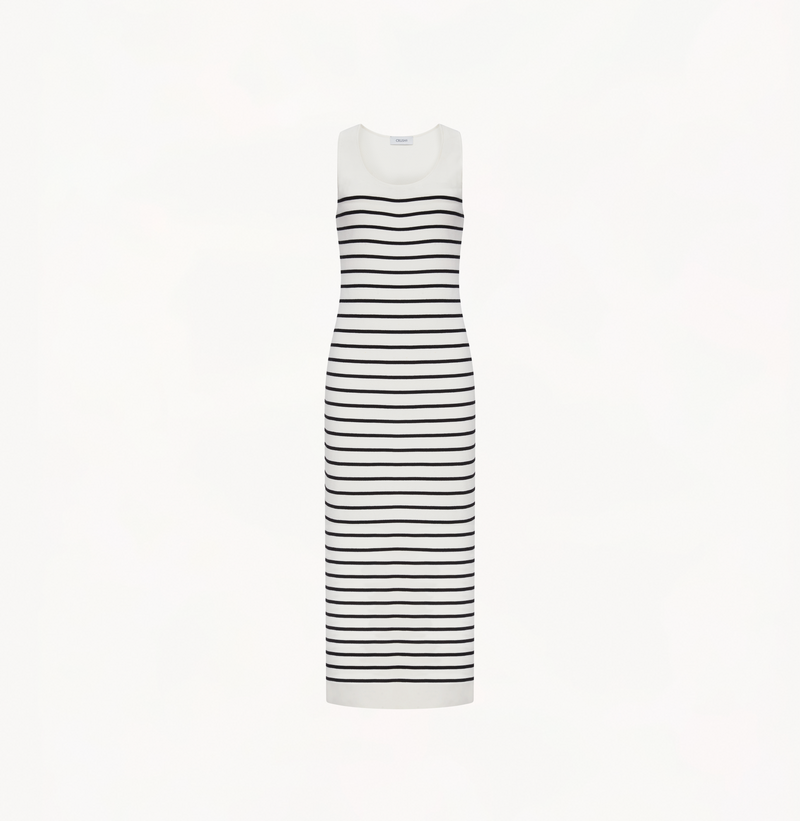 Striped knit tank top maxi dress in black white