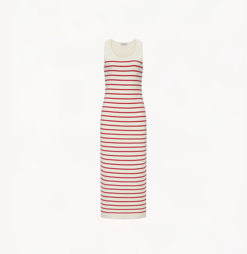 Striped knit tank top maxi dress in red white