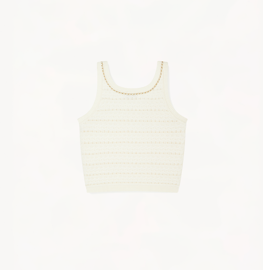 WOOL CABLE-KNIT TANK TOP - WHITE