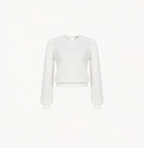 Wool lace top in white with long sleeves.