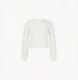 Wool lace top in white with long sleeves.