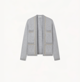 Long cashmere cardigan in light grey.