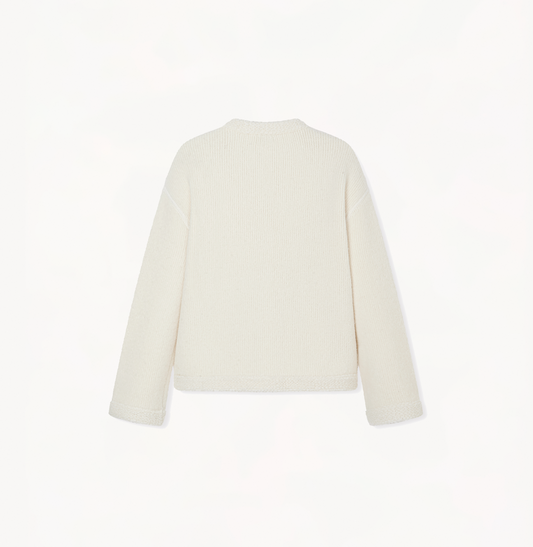 Women's mandarin collar jacket in cream.