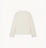 Women's mandarin collar jacket in cream.