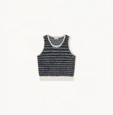 Merino wool tank top in black and grey stripes.