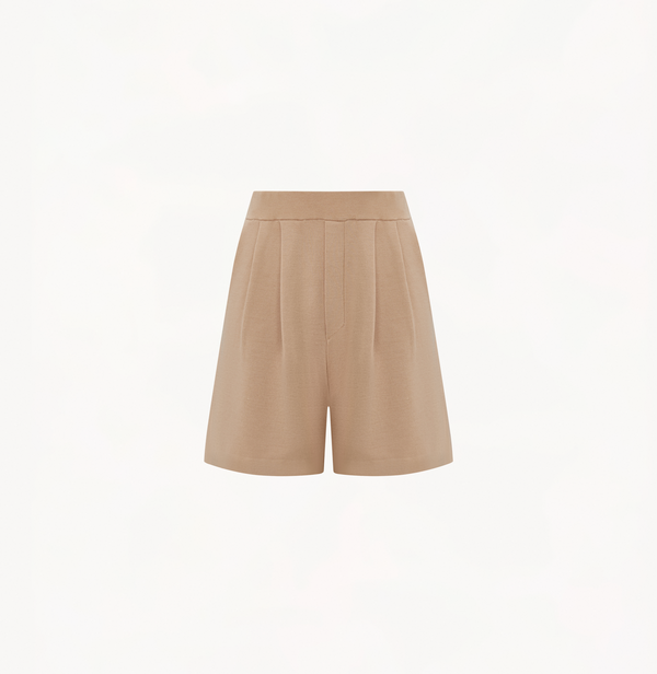 Pleated shorts women in sand color