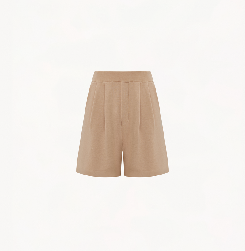 Pleated shorts women in sand color